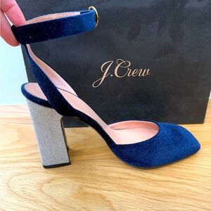 NEW IN BOX! JCREW Vicky Velvet Pump/Sandal with Glitter & Silver Heel 9.5 $175!